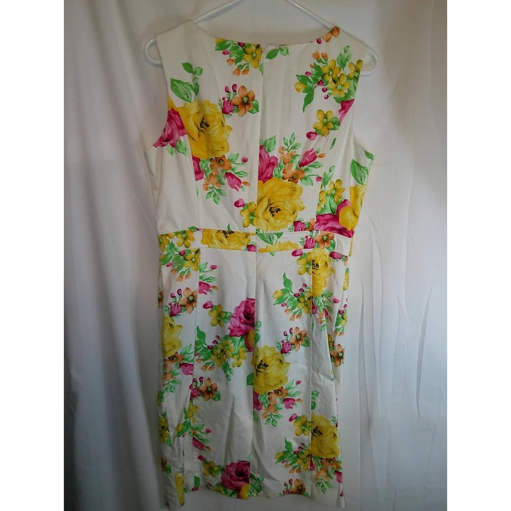 Charter Club Floral Print Dress‎ Sleeveless Sheath Belted Yellow Pink Size 10 - Picture 2 of 3
